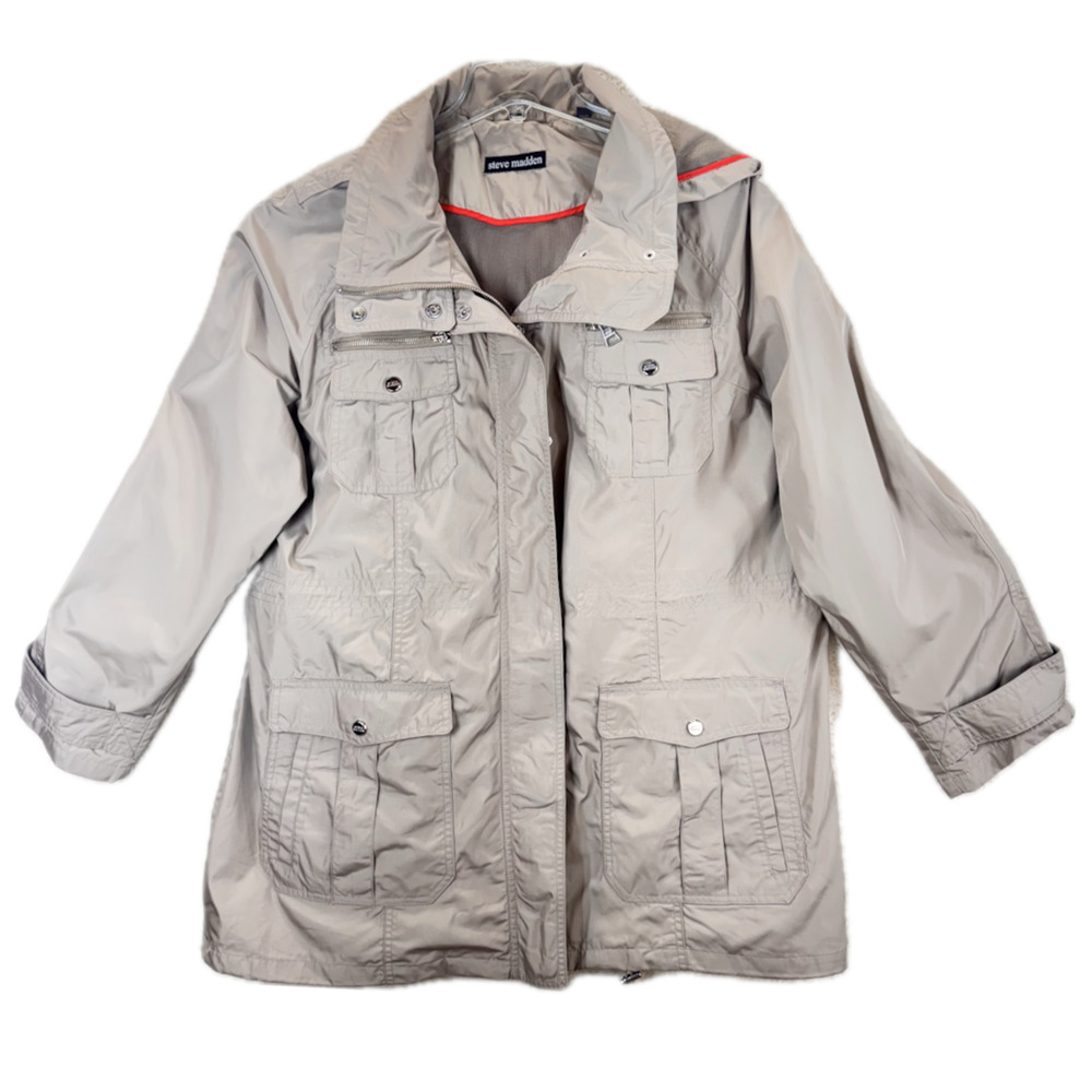 Steve Madden Women Size 1X Jacket Utility Full Zip Snap Buttons Military Pockets